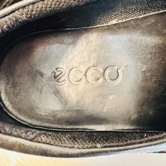 Ecco Shoes Mens EU 44 US 10 Black Leather Loafers Slip On Venetian Dress Casual