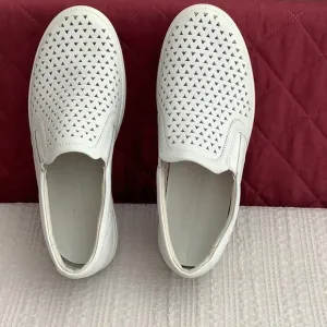 Ecco White Leather Breathable Slip-Ons Sz 39