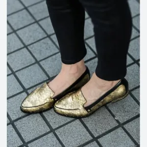 Eight Fifteen Patti Gold Leather Loafers