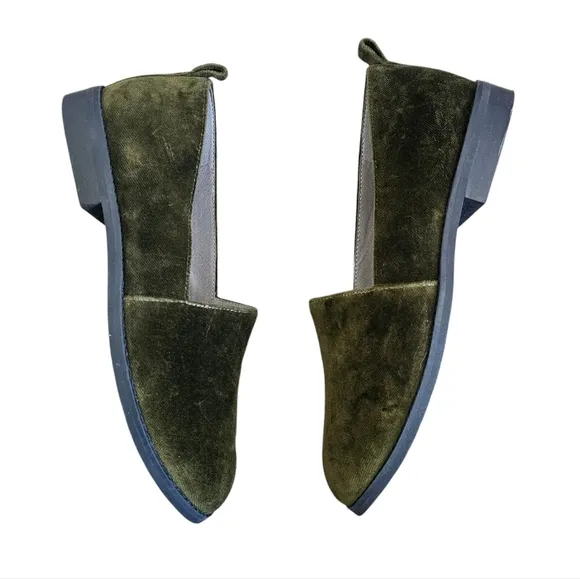 Eileen Fisher Demi 3 Velvet Loafers Olive Green Women's Size 7.5