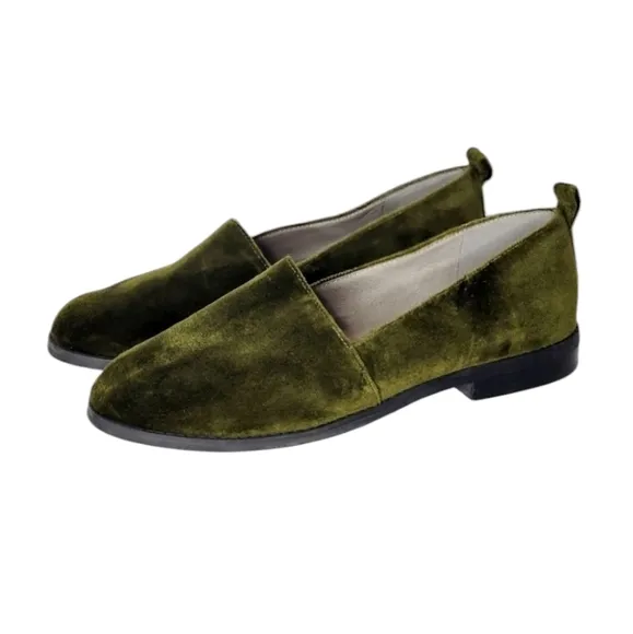 Eileen Fisher Demi 3 Velvet Loafers Olive Green Women's Size 7.5