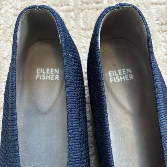 Eileen Fisher Heaven Flats Navy Pointed Toe Slip-On Shoe 9 Knit Stretch Casual