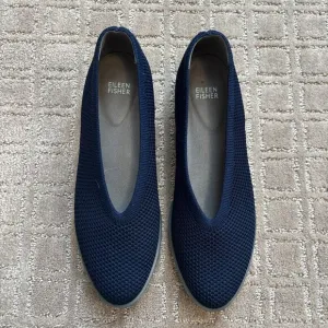 Eileen Fisher Heaven Flats Navy Pointed Toe Slip-On Shoe 9 Knit Stretch Casual