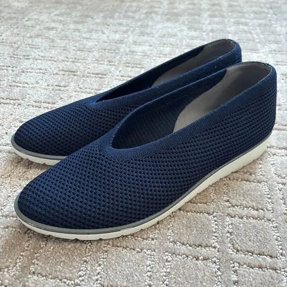 Eileen Fisher Heaven Flats Navy Pointed Toe Slip-On Shoe 9 Knit Stretch Casual