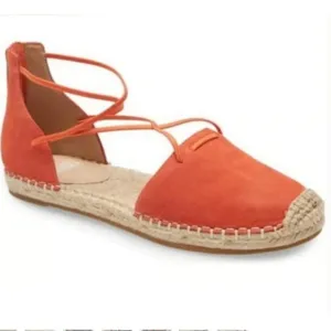 Eileen Fisher Leather Espadrille Sandals Womens 9.5 Orange Flat Vacation NEW