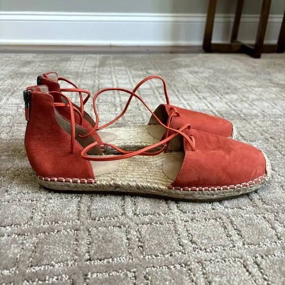 Eileen Fisher Leather Espadrille Sandals Womens 9.5 Orange Flat Vacation NEW