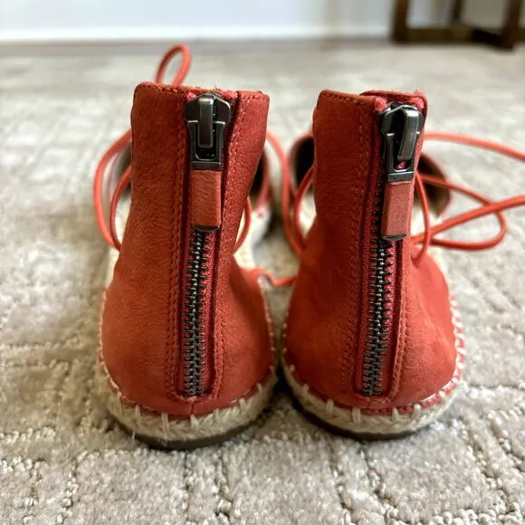 Eileen Fisher Leather Espadrille Sandals Womens 9.5 Orange Flat Vacation NEW