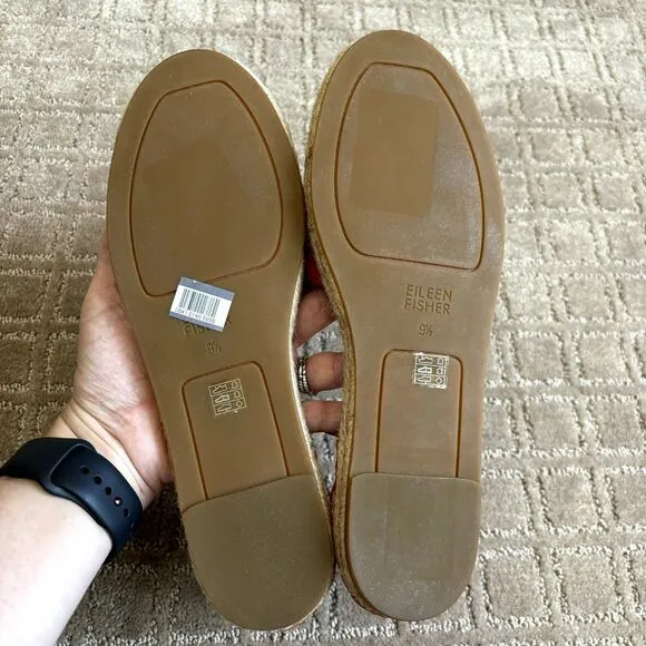 Eileen Fisher Leather Espadrille Sandals Womens 9.5 Orange Flat Vacation NEW