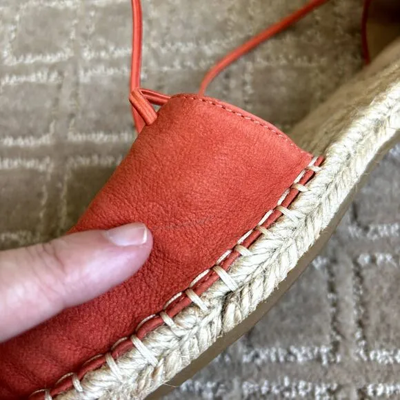 Eileen Fisher Leather Espadrille Sandals Womens 9.5 Orange Flat Vacation NEW