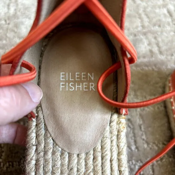 Eileen Fisher Leather Espadrille Sandals Womens 9.5 Orange Flat Vacation NEW