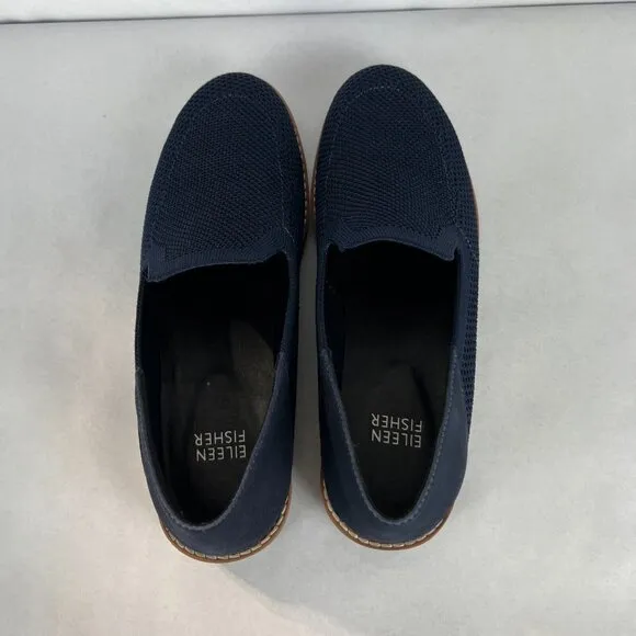 Eileen Fisher Loafers Flats Womens 6.5 Navy Novo Knit Stretch Slip On Comfort‎