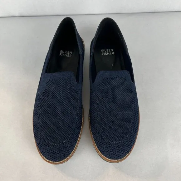Eileen Fisher Loafers Flats Womens 6.5 Navy Novo Knit Stretch Slip On Comfort‎