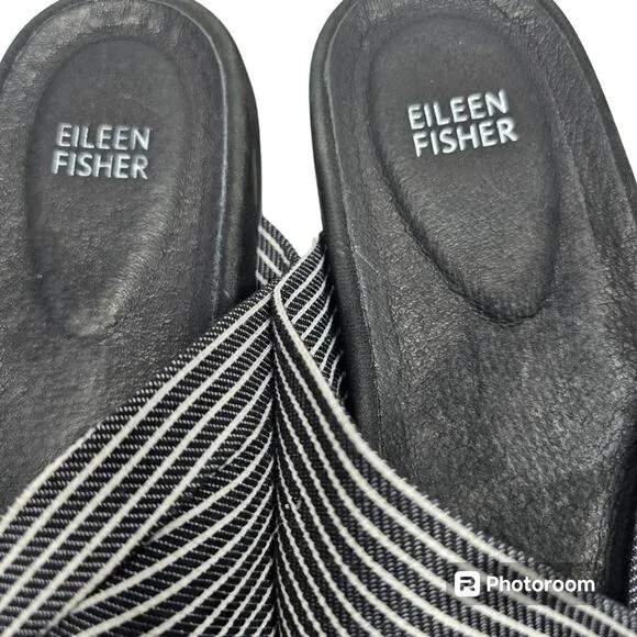Eileen Fisher Pal Black Stripe Canvas Slides Size 10