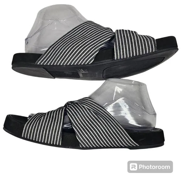 Eileen Fisher Pal Black Stripe Canvas Slides Size 10