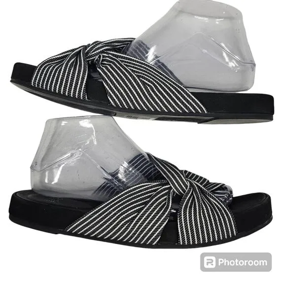 Eileen Fisher Pal Black Stripe Canvas Slides Size 10