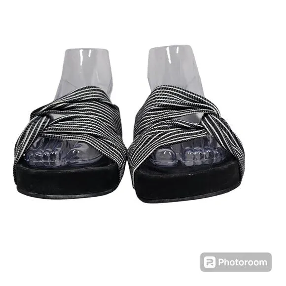 Eileen Fisher Pal Black Stripe Canvas Slides Size 10