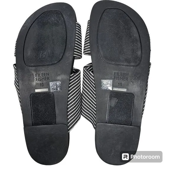 Eileen Fisher Pal Black Stripe Canvas Slides Size 10