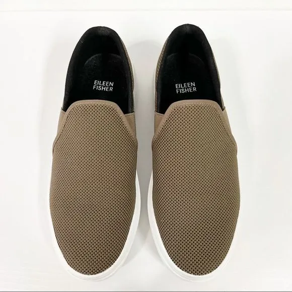 Eileen Fisher Slip On Sneakers Olive 7 Mesh Pep Platform Stretch