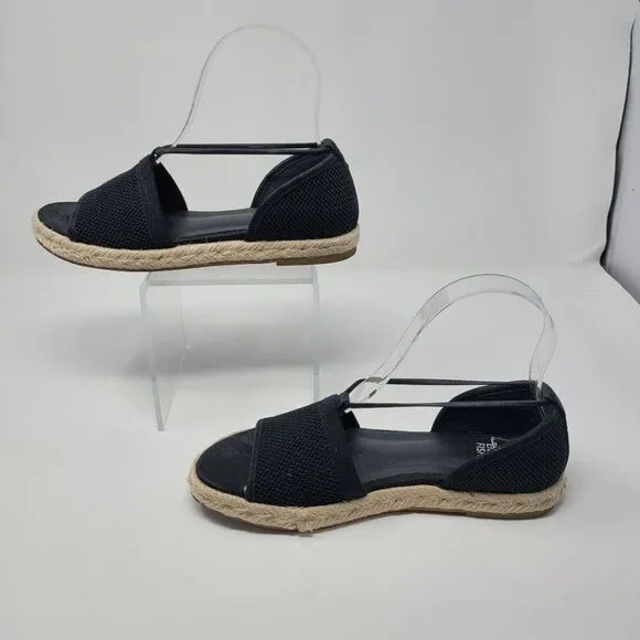 Eileen Fisher Vegan Shoes 6 Mews Mesh Slip-On Espadrilles Peep Toe Black Casual