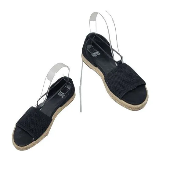 Eileen Fisher Vegan Shoes 6 Mews Mesh Slip-On Espadrilles Peep Toe Black Casual