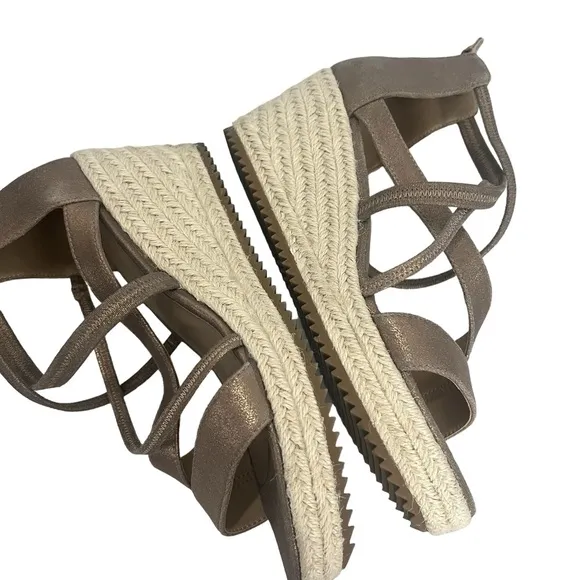 Eileen Fisher Wanda Metallic Leather Wedge Espadrilles Sandals Women Size‎ 8.5