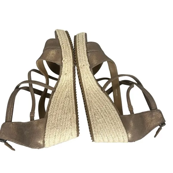 Eileen Fisher Wanda Metallic Leather Wedge Espadrilles Sandals Women Size‎ 8.5