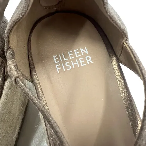 Eileen Fisher Wanda Metallic Leather Wedge Espadrilles Sandals Women Size‎ 8.5