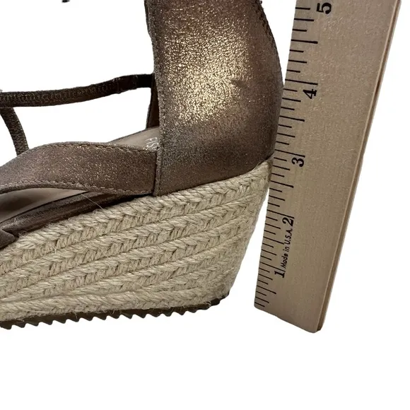 Eileen Fisher Wanda Metallic Leather Wedge Espadrilles Sandals Women Size‎ 8.5