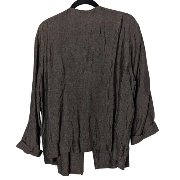 Eileen Fisher Woman Linen Front Tie Blouse - Brown, Size 2X Minimalist Boho Work