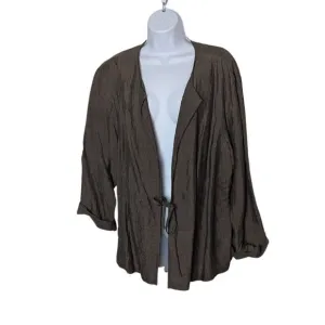 Eileen Fisher Woman Linen Front Tie Blouse - Brown, Size 2X Minimalist Boho Work