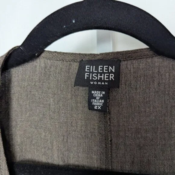 Eileen Fisher Woman Linen Front Tie Blouse - Brown, Size 2X Minimalist Boho Work