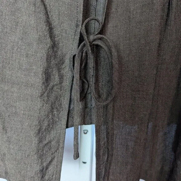 Eileen Fisher Woman Linen Front Tie Blouse - Brown, Size 2X Minimalist Boho Work