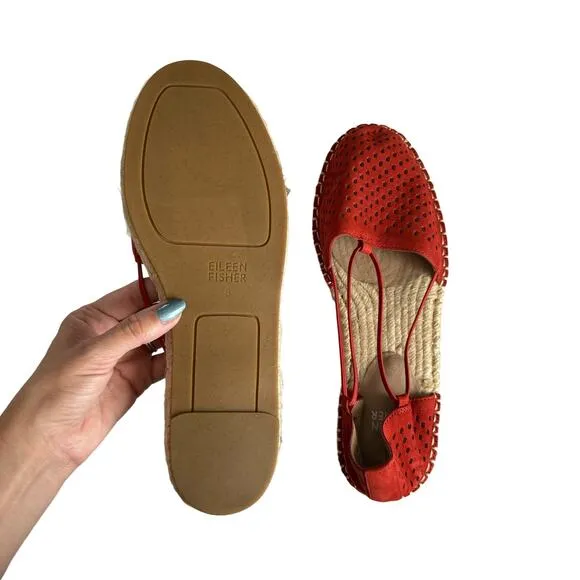 Eileen Fisher Women's Lee Fire Suede Red Slip On Jute Espadrilles Size 8
