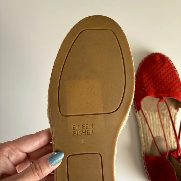 Eileen Fisher Women's Lee Fire Suede Red Slip On Jute Espadrilles Size 8