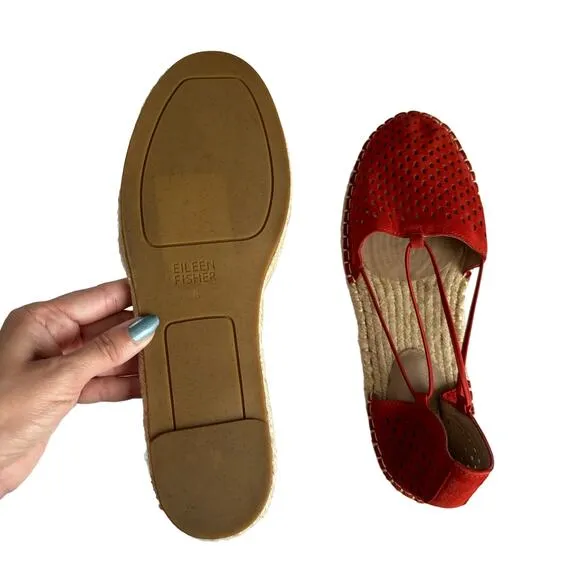 Eileen Fisher Women's Lee Fire Suede Red Slip On Jute Espadrilles Size 8