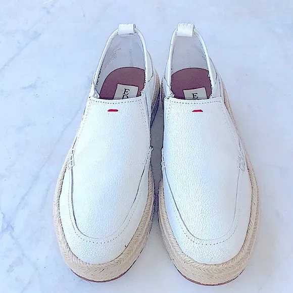 ELLEN DEGENERES  ESPADRILLES WHITE CRACKED LEATHER SIZE 7 M NEW