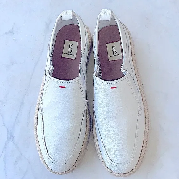 ELLEN DEGENERES  ESPADRILLES WHITE CRACKED LEATHER SIZE 7 M NEW