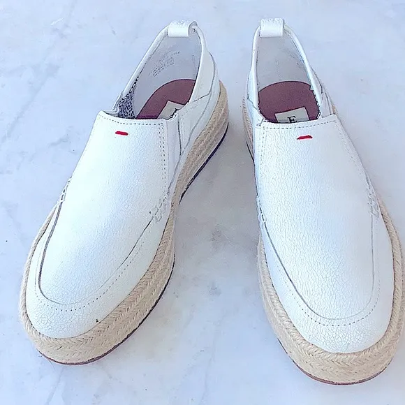 ELLEN DEGENERES  ESPADRILLES WHITE CRACKED LEATHER SIZE 7 M NEW