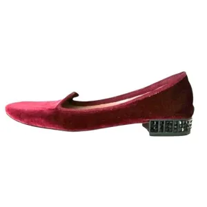 Elorie Deep Burgundy Velvet Loafers with Black Rhinestones on Heel 9