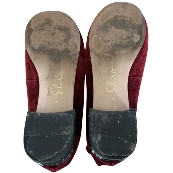 Elorie Deep Burgundy Velvet Loafers with Black Rhinestones on Heel 9