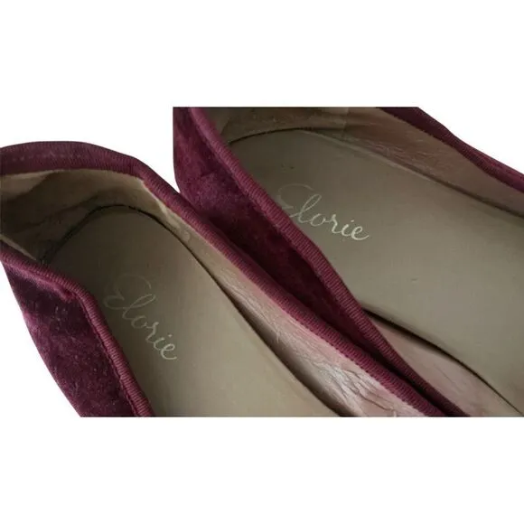 Elorie Deep Burgundy Velvet Loafers with Black Rhinestones on Heel 9
