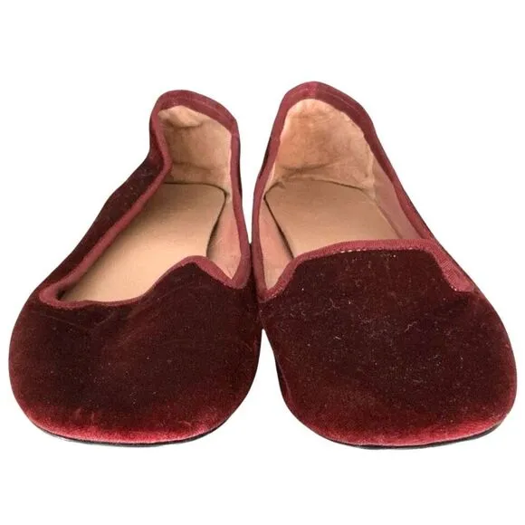 Elorie Deep Burgundy Velvet Loafers with Black Rhinestones on Heel 9