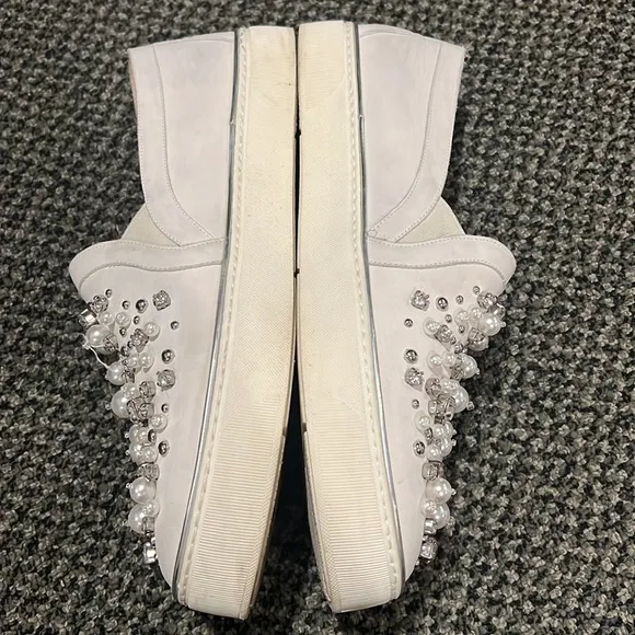 Embellished White Slip-On Sneakers