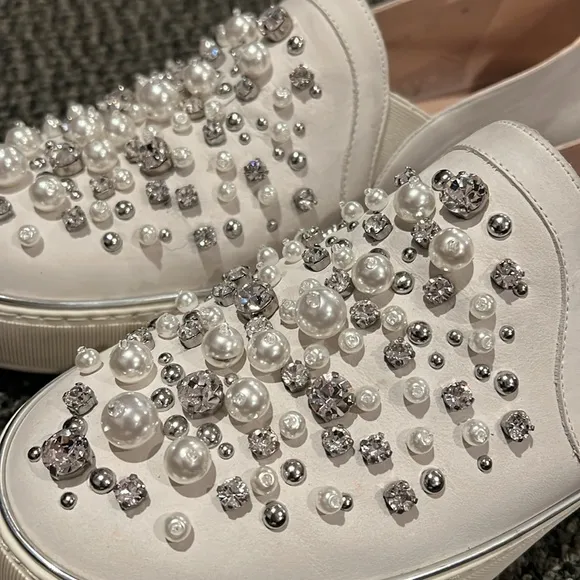 Embellished White Slip-On Sneakers