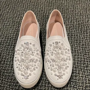 Embellished White Slip-On Sneakers