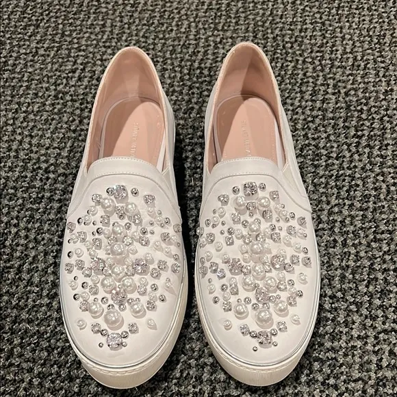 Embellished White Slip-On Sneakers