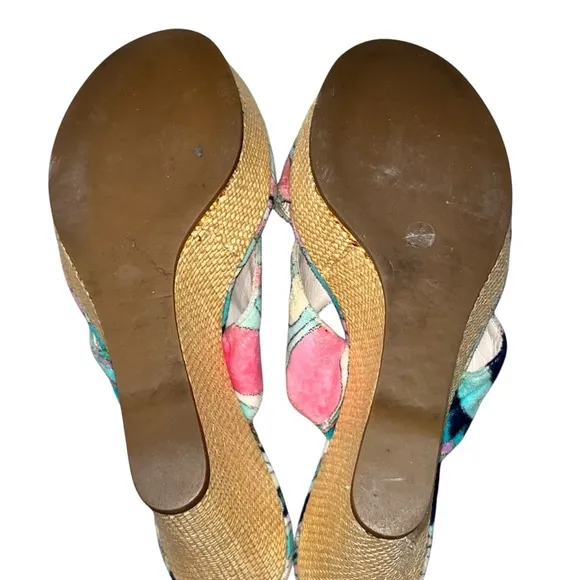 Emilio Pucci Firenze Velvet Raffia Wedge Sandals Shoes size 6