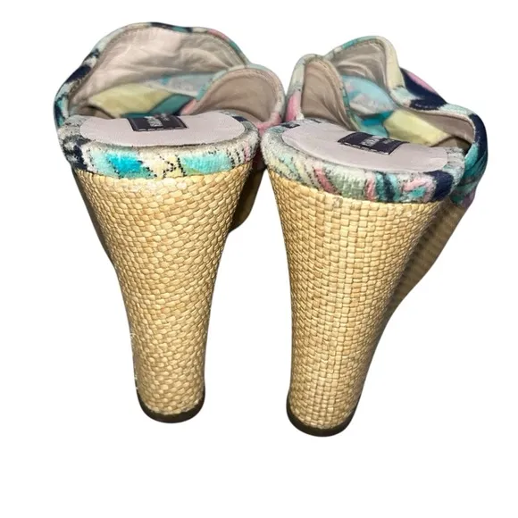 Emilio Pucci Firenze Velvet Raffia Wedge Sandals Shoes size 6