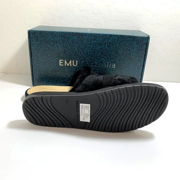 EMU Australia Warden Stinger Sandals Sheepskin Buckle Slides Black Size 7 NEW