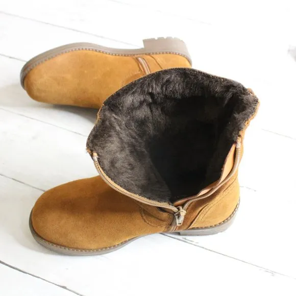 Enzo Tesoti Girl Kid Size 3 Brown Genuine Suede Leather Boots Fur Lined
